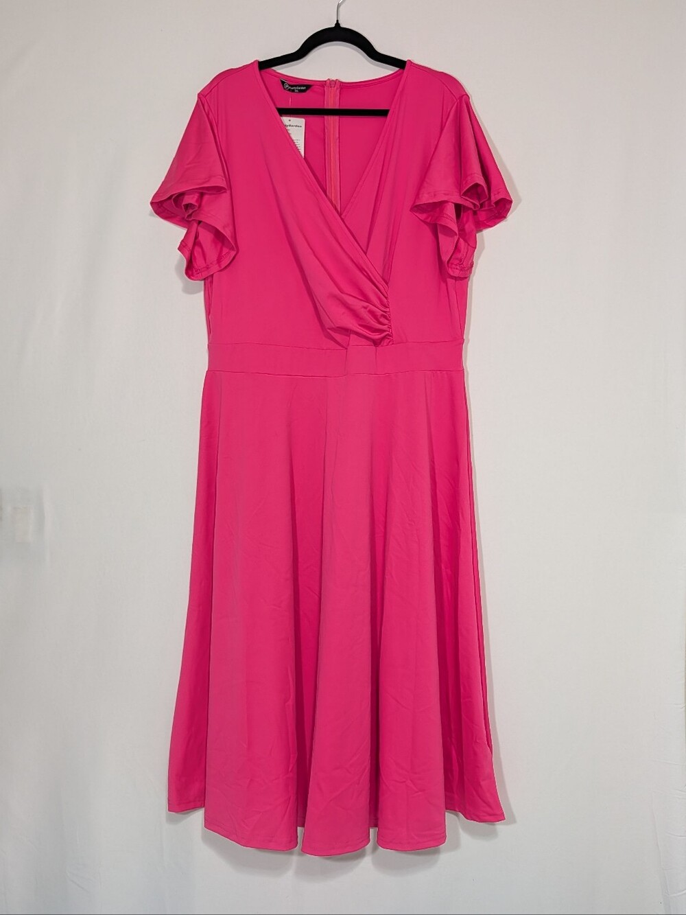 PRETTYGARDEN XXL Hot Pink Midi Dress Flutter Sleeve Wrap V Neck NWT